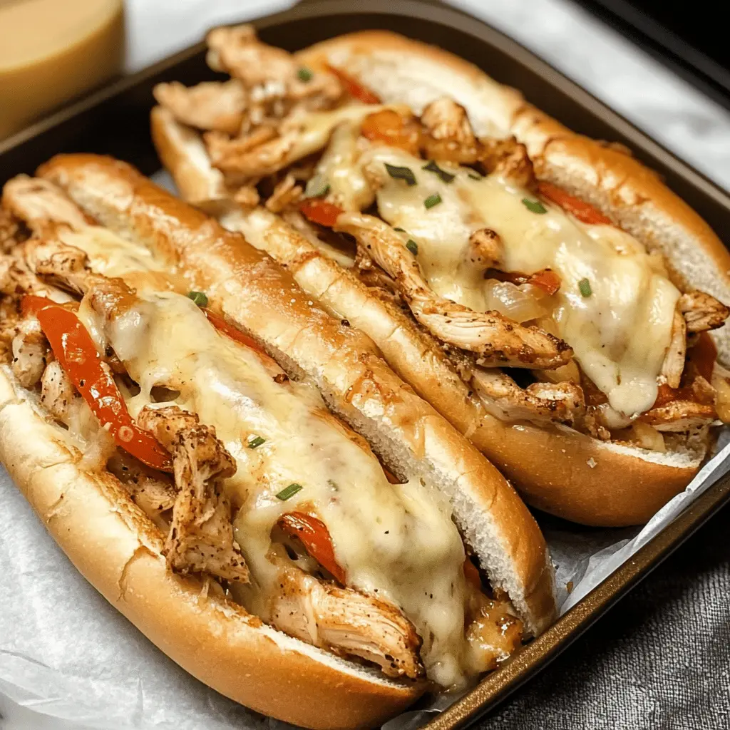 Get ready for a hearty meal with these Chicken Philly Cheese Steaks! Juicy chicken, melted cheese, and flavorful peppers come together for an irresistible bite. Perfect for game day, family dinners, or a quick weeknight meal. Save this easy recipe now and treat yourself to a satisfying sandwich that everyone will love!