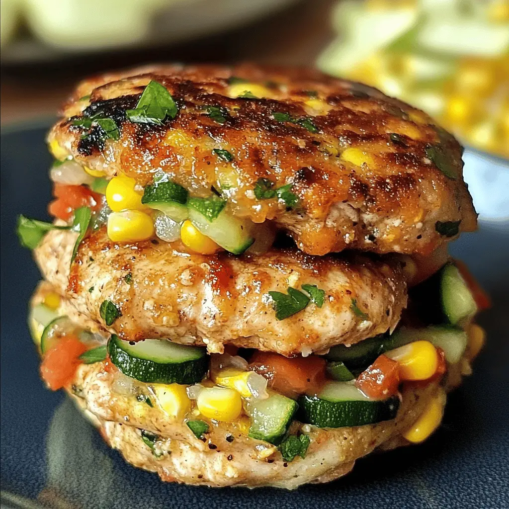 Juicy chicken, fresh zucchini, and sweet corn come together in these delicious burgers, topped with a refreshing tomato cucumber relish. Perfect for summer cookouts or a quick family dinner, these burgers are packed with flavor and are a healthier alternative. Save this recipe for a delightful twist on classic burgers!