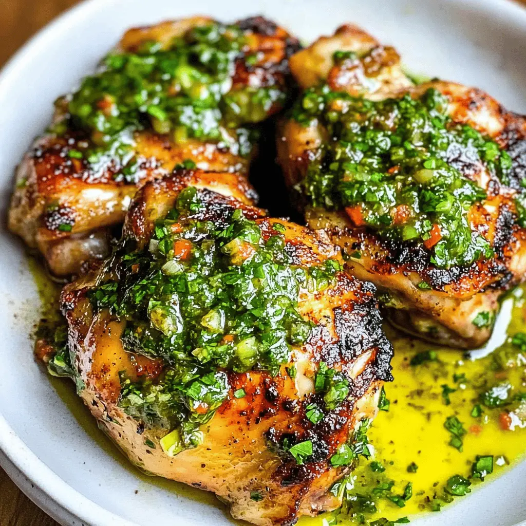 Spice up your dinner with these flavorful Chimichurri Chicken Thighs! Juicy chicken marinated in a zesty chimichurri sauce makes for a perfect weeknight meal. This dish is not only mouthwatering but also packed with fresh herbs, garlic, and a hint of heat. Save this recipe for your next family gathering or BBQ – everyone will be asking for seconds!