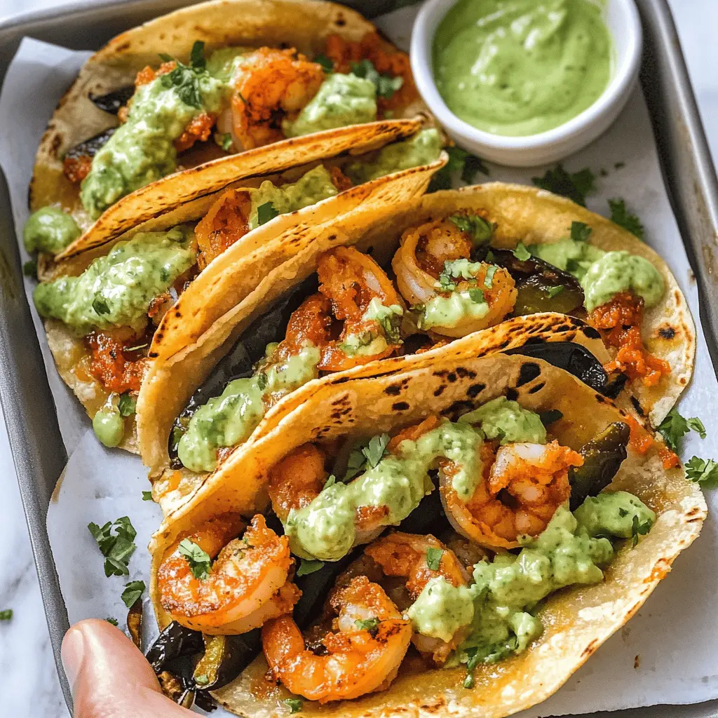 Treat your taste buds to these Crispy Shrimp and Poblano Tacos topped with a creamy Avocado Cilantro Sauce! Filled with succulent shrimp and vibrant peppers, these tacos are perfect for a fun dinner or a festive gathering. Don’t forget to save this recipe for your next taco night—your family and friends will thank you!