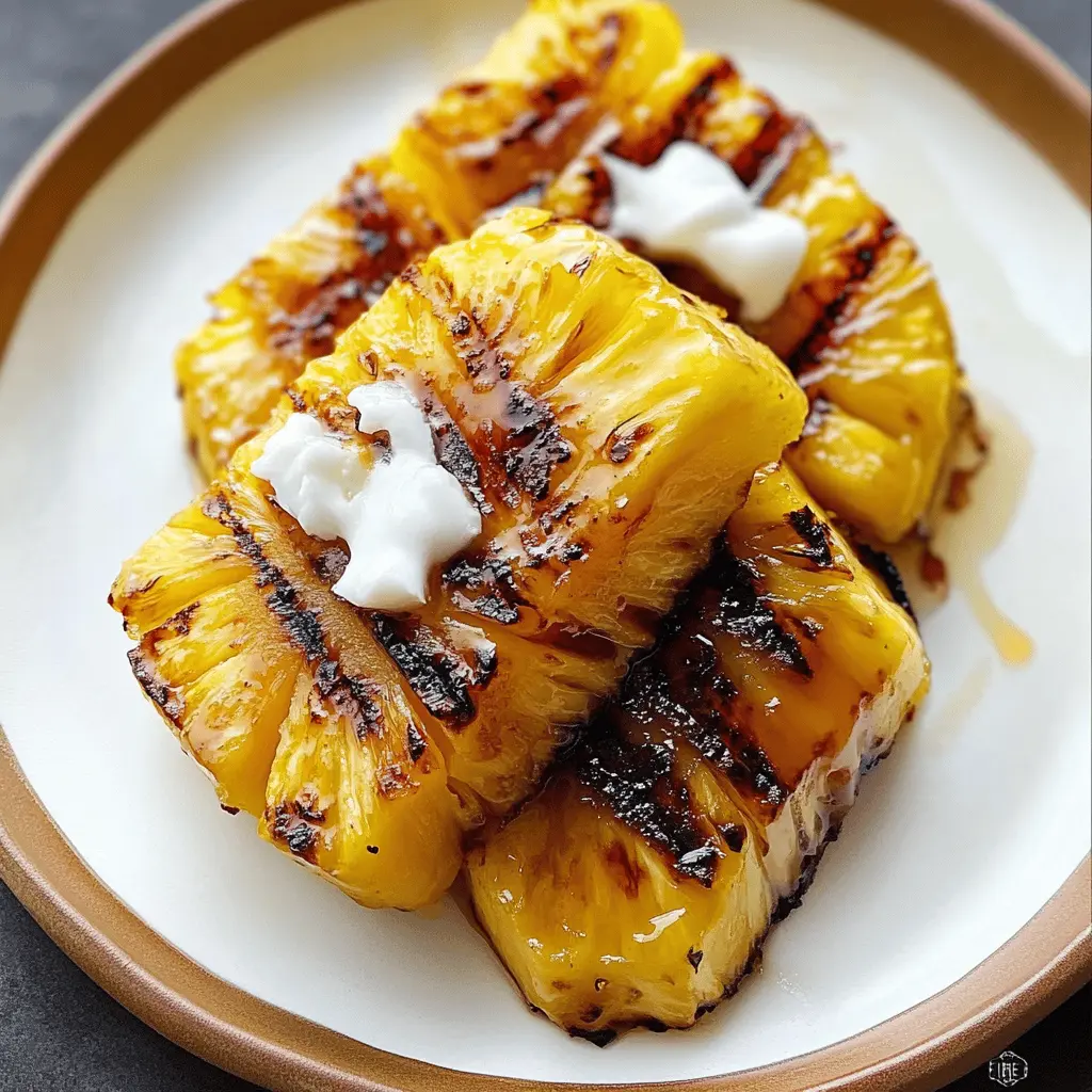 Sweet and juicy grilled pineapple gets a tropical twist with a touch of rum! This easy recipe will elevate any summer BBQ or dessert table. Perfect as a side dish or a warm treat topped with vanilla ice cream. Save this pin to bring a taste of the islands to your next gathering. Enjoy the flavor and sunshine!
