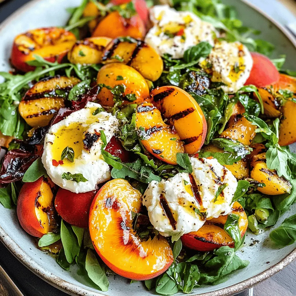 Sweet grilled peaches combined with creamy burrata create a refreshing salad that's perfect for summer! This easy recipe highlights the juicy flavors of ripe peaches and the richness of burrata cheese, making it an impressive yet simple dish for gatherings or a light lunch. Don’t forget to save this delightful recipe for your next outdoor meal!