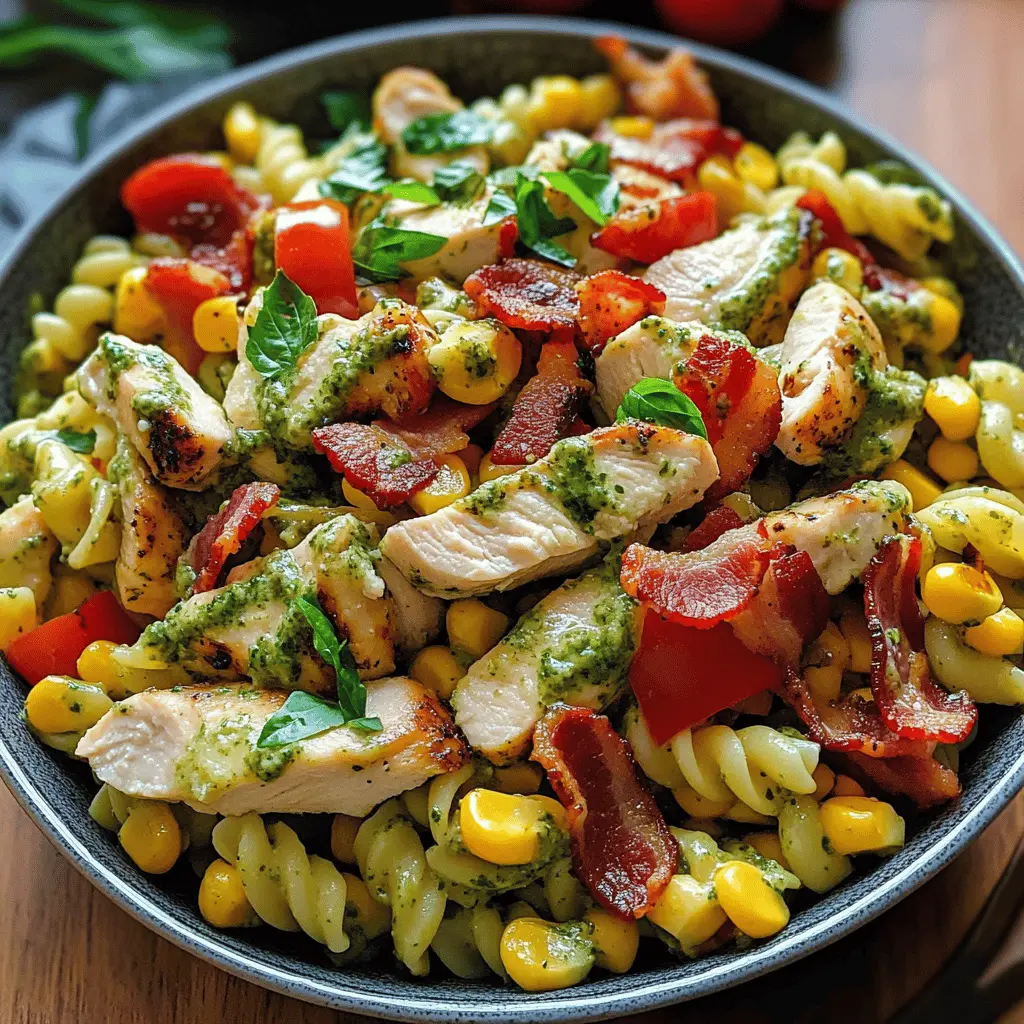 Enjoy a delightful twist on pasta salad with this Chicken and Corn Pasta Salad! Packed with crispy bacon, fresh bell peppers, and a creamy pesto dressing, it’s a perfect dish for potlucks, picnics, or a quick weeknight dinner. This colorful recipe is both satisfying and simple to make. Save it now for your next gathering or meal prep!