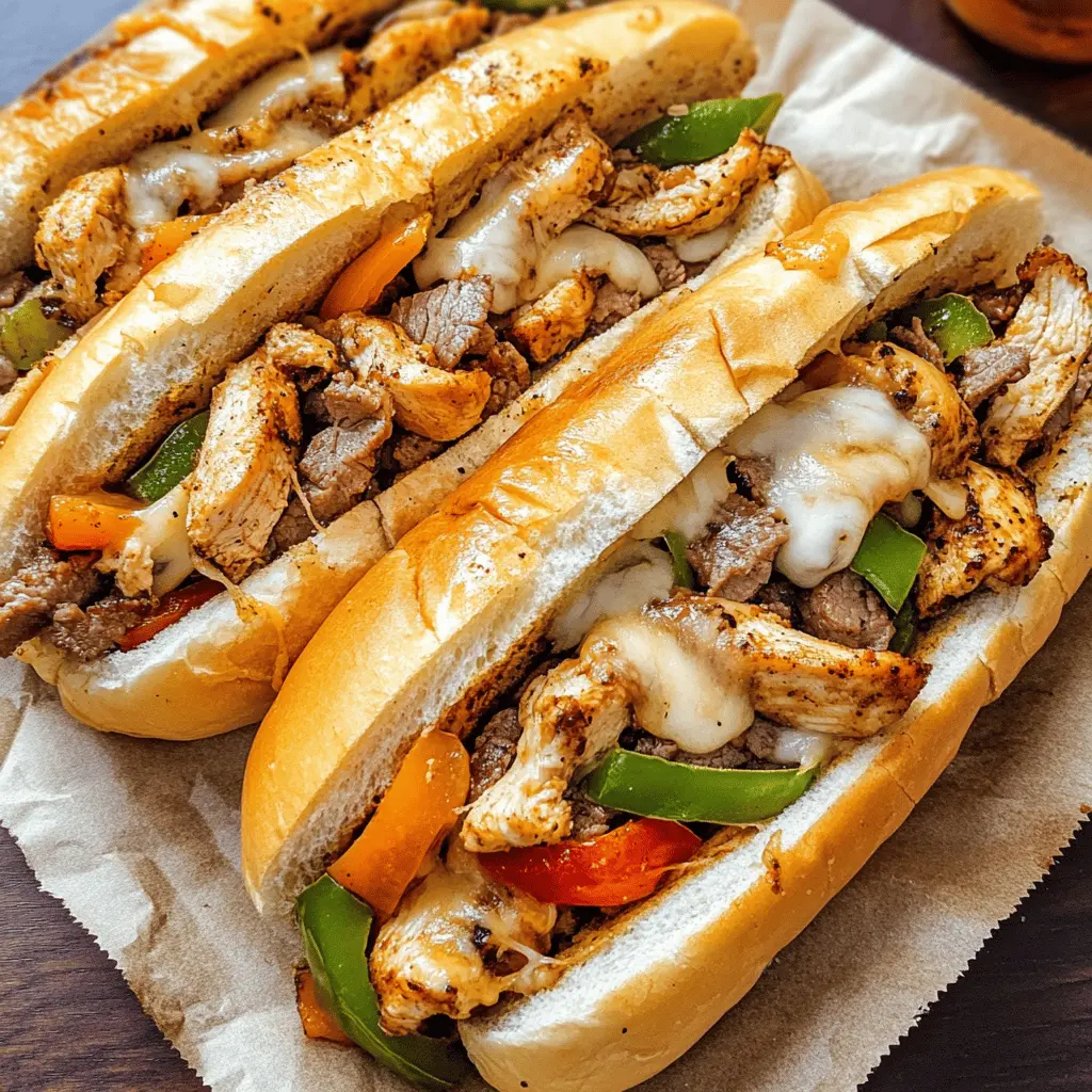 Craving a hearty and delicious meal? These Chicken Cheese Steak Sandwiches are packed with tender chicken, melty cheese, and fresh veggies, all nestled in a soft hoagie roll. Perfect for game day or a quick weeknight dinner, this recipe is a sure way to impress your family and friends. Save this pin for an easy, crowd-pleasing dinner idea that everyone will love!