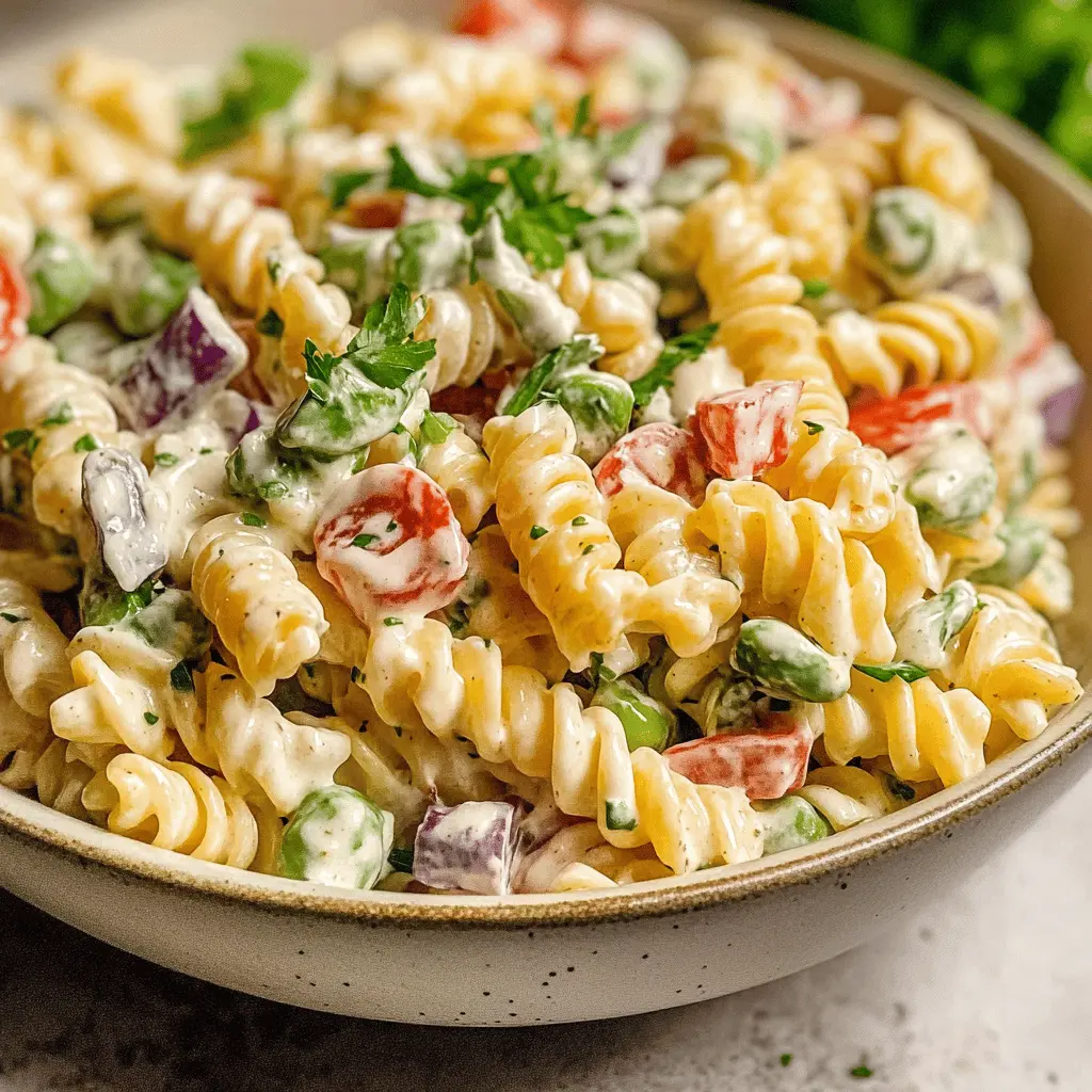 Looking for a delightful side dish? This creamy pasta salad packs a punch with fresh veggies and a rich dressing that's perfect for summer picnics and family gatherings. With a delightful blend of flavors, it's a must-try recipe! Save this pin and make it for your next gathering or potluck!
