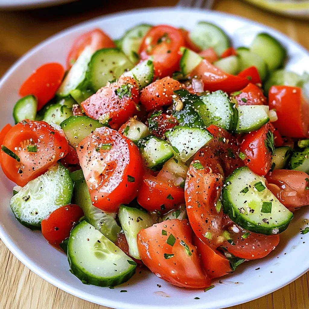 Brighten up your meals with this refreshing Easy Tomato Cucumber Salad! Bursting with juicy tomatoes and crisp cucumbers, it's the perfect side dish for summer barbecues or light lunches. With just a few simple ingredients, you'll enjoy a deliciously vibrant salad that’s as quick to make as it is to eat. Save this recipe now for your next gathering!