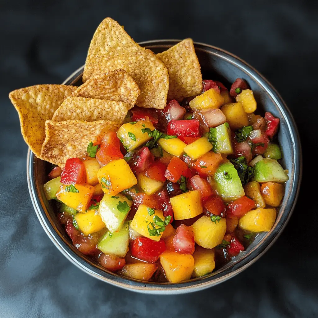 Brighten up your day with this refreshing Fruit Salsa paired with crispy Cinnamon Chips! This vibrant mix of berries, kiwi, and citrus delivers a burst of flavor that's perfect for parties or a light snack. The sweet and crunchy cinnamon chips take it to the next level. Save this recipe for your next gathering or anytime you need a fruity treat!