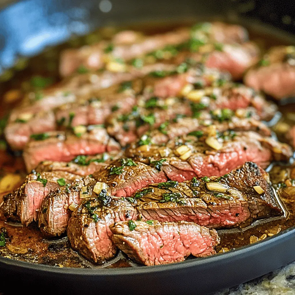 Juicy garlic butter skillet flank steak is the perfect weeknight dinner! This tender cut is seared to perfection and coated in a rich garlic butter sauce for incredible flavor. Ready in under an hour, it’s great for impressing family or friends. Save this recipe to make a delicious meal for special occasions or cozy weeknights!