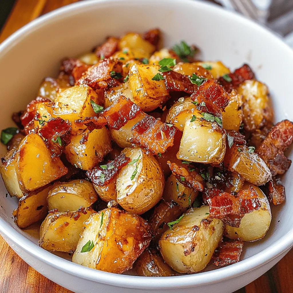 These Honey Bacon Roasted Potatoes are a perfect blend of sweet and savory! Crispy bacon and golden potatoes get tossed in a delightful honey glaze, creating a dish that's irresistible and comforting. Great for family dinners or as a side at gatherings. Save this recipe for a deliciously satisfying meal anytime!