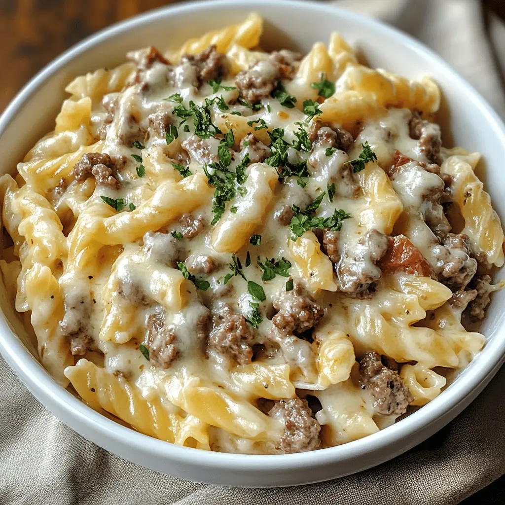 This Loaded Cheeseburger Alfredo Pasta is the ultimate comfort food! Creamy Alfredo sauce meets hearty cheeseburger flavors, all tossed with your favorite pasta. You'll love the combination of ground beef, cheese, and seasonings that make it a crowd-pleaser. Perfect for weeknight dinners or casual gatherings, save this recipe for a delicious and satisfying meal you'll want to make again and again!