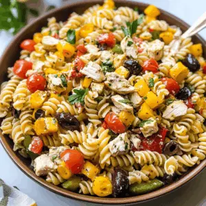 This Mediterranean Chicken Pasta Salad is a delightful mix of flavors! Featuring juicy grilled chicken, fresh vegetables, and aromatic herbs, it’s perfect for a quick lunch or a hearty dinner. Enjoy the combination of feta cheese and olives tossed with pasta for a refreshing taste. Save this recipe for your next picnic or family gathering!