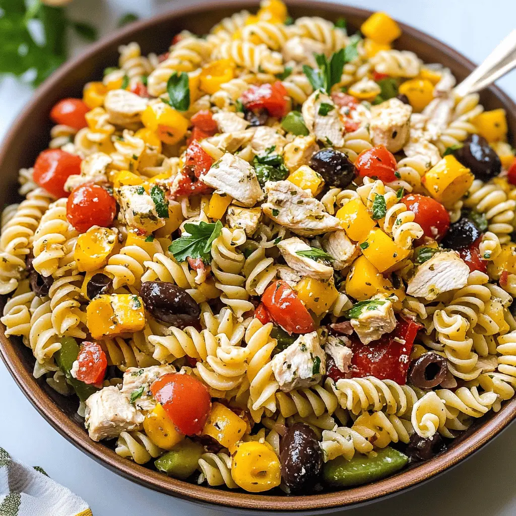 This Mediterranean Chicken Pasta Salad is a delightful mix of flavors! Featuring juicy grilled chicken, fresh vegetables, and aromatic herbs, it’s perfect for a quick lunch or a hearty dinner. Enjoy the combination of feta cheese and olives tossed with pasta for a refreshing taste. Save this recipe for your next picnic or family gathering!