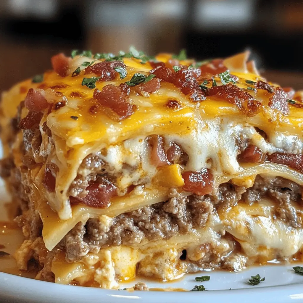 Get ready for a unique twist on dinner with this Parmesan Garlic Bacon Cheeseburger Lasagna! Layers of savory beef, crispy bacon, rich cheese, and garlic come together in a mouthwatering combination that will satisfy your comfort food cravings. Perfect for family gatherings or a cozy night in, save this recipe to impress your loved ones!