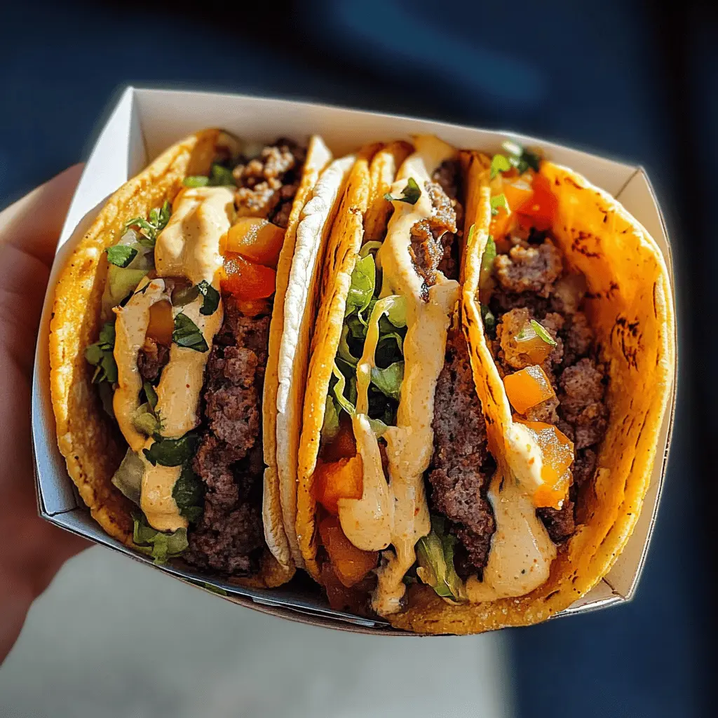These Smash Burger Tacos bring a delicious twist to your taco night! Picture juicy beef patties topped with melted cheese, fresh lettuce, and zesty pickles, all wrapped in soft tortillas. Perfect for casual gatherings or weeknight meals, these tacos are sure to please anyone. Save this recipe for an easy and fun family dinner or a tasty party dish!