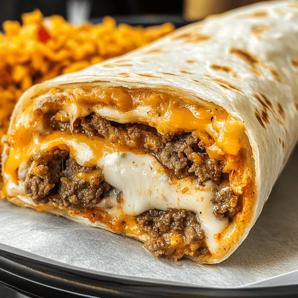 Looking for a quick and delicious meal? Try this Taco Bell-inspired Beefy Melt Burrito! Packed with savory beef, gooey cheese, and flavorful toppings, it's a tasty twist that fits right into your busy day. Perfect for lunch or a late-night snack! Save this recipe to make your own burrito at home anytime!
