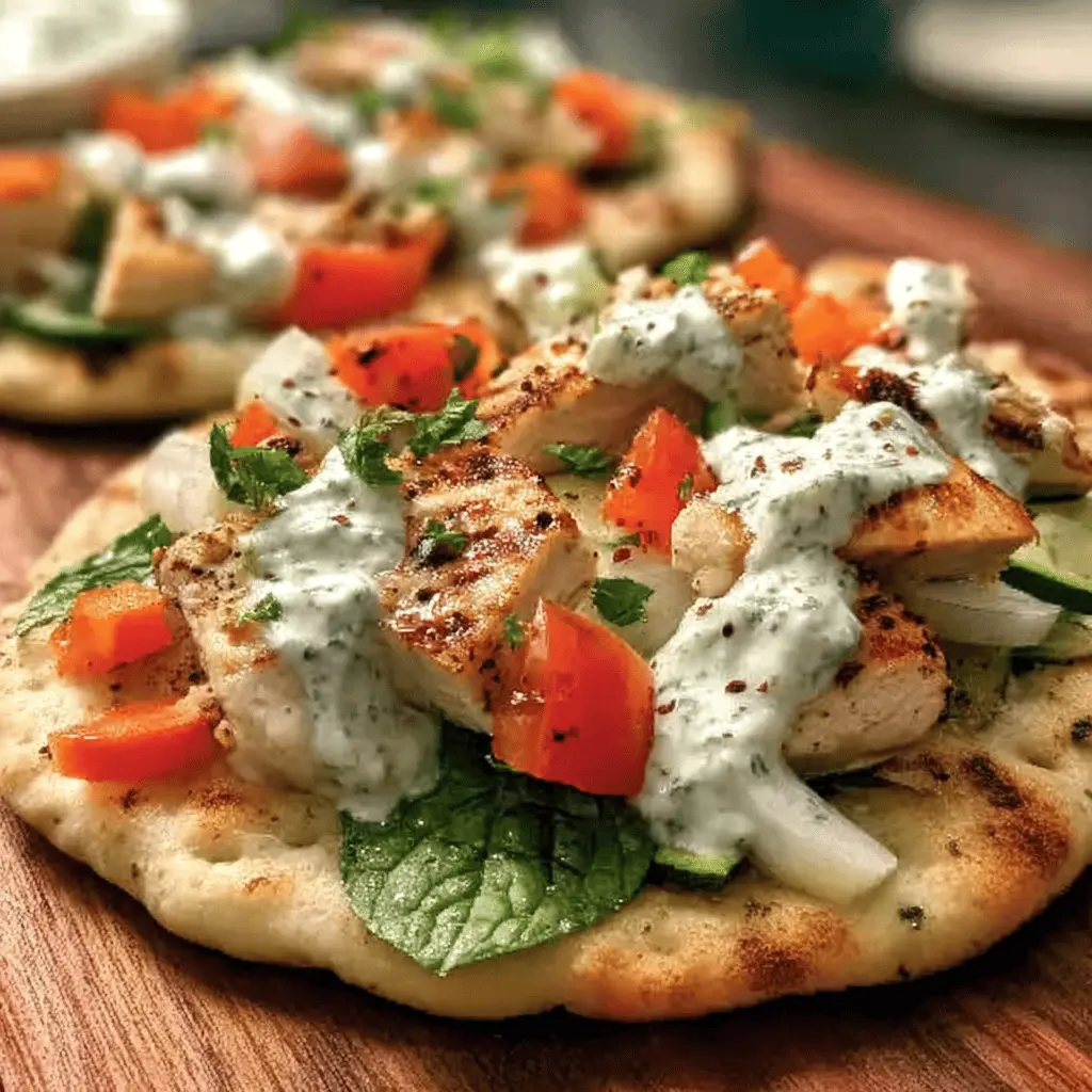 Easy Tzatziki Chicken and Veggie Naan Pizza