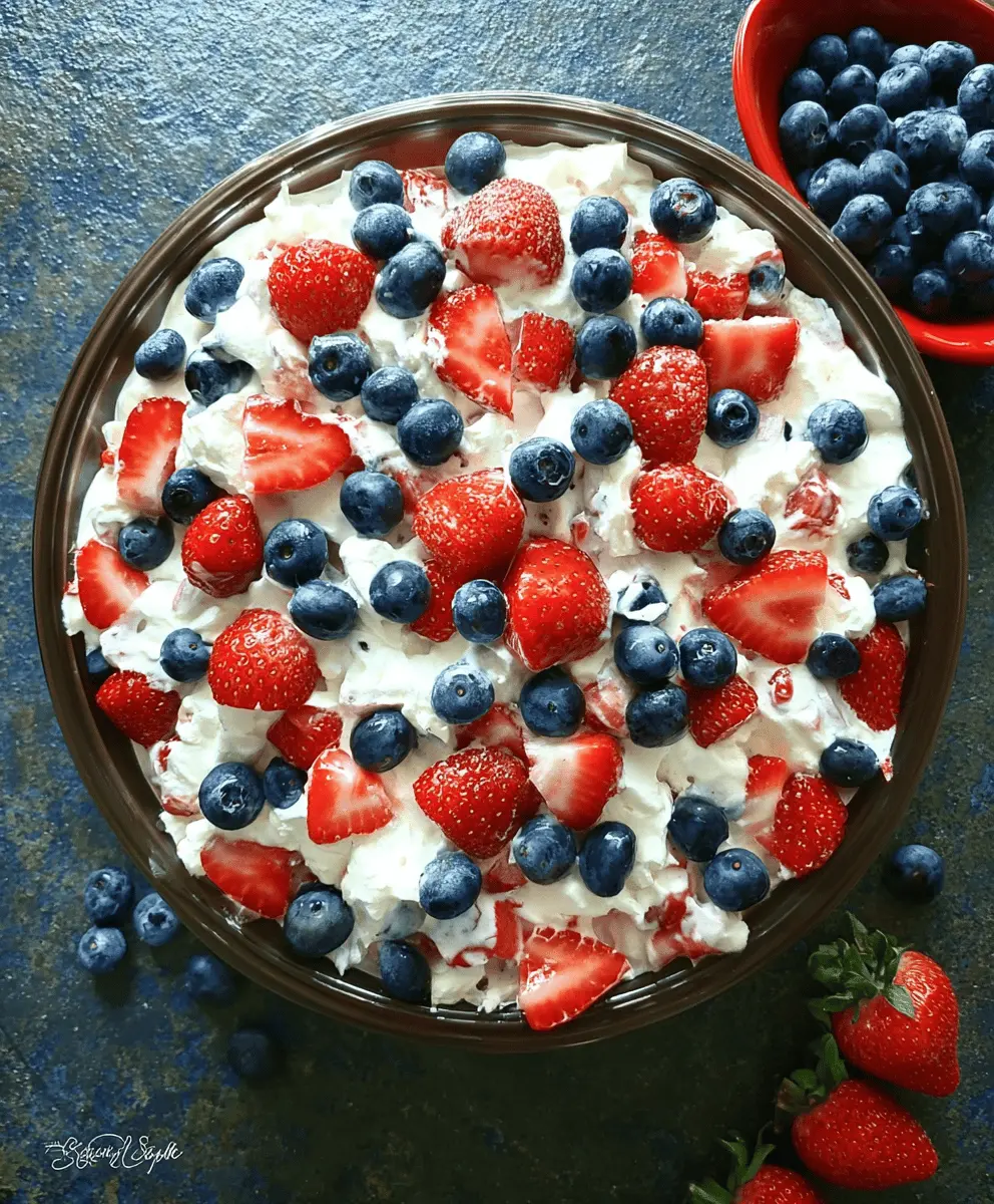 Easy Red White and Blue Cheesecake Salad Recipe