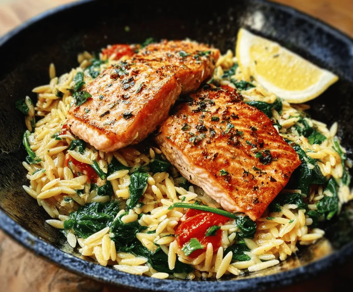 One Skillet Salmon with Easy Lemon Orzo