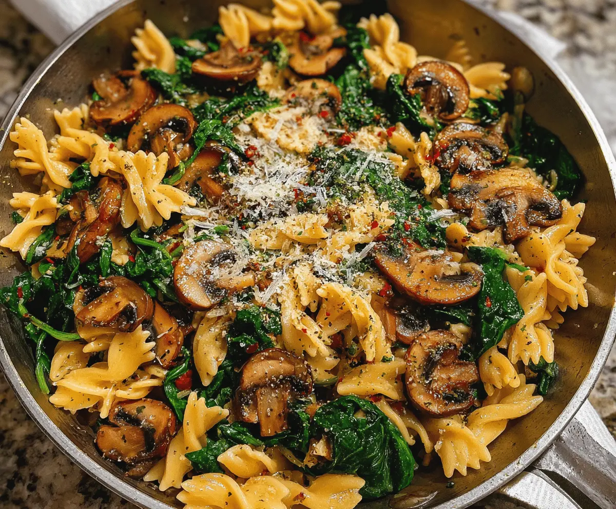 Cheesy Parmesan Spinach Mushroom Pasta Skillet
