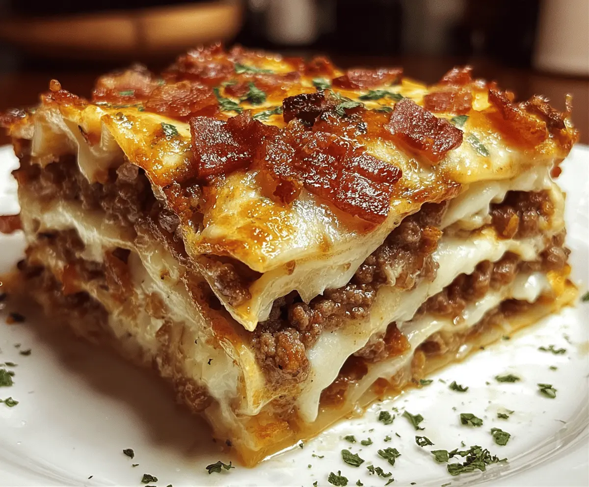 Cheesy Parmesan Garlic Bacon Cheeseburger Lasagna