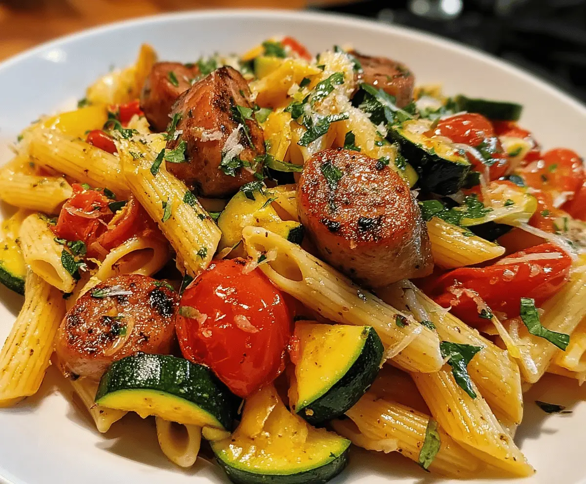 Easy Chicken Sausages Pasta with Zucchini and Tomatoes