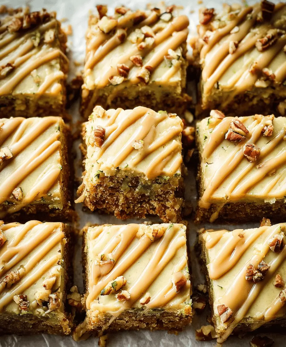 Creamy Caramel Frosted Zucchini Pecan Bars