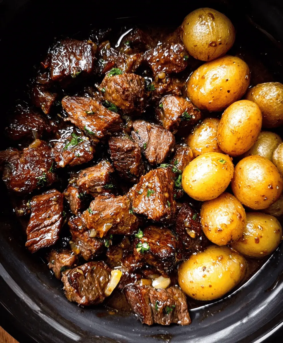 Slow Cooker Garlic Butter Beef Bites with Potatoes