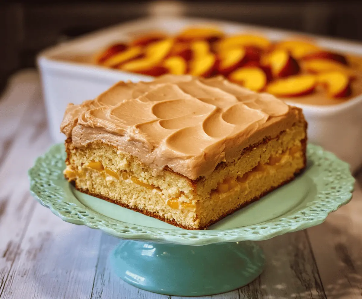 Moist Peach Cake with Sweet Brown Sugar Frosting