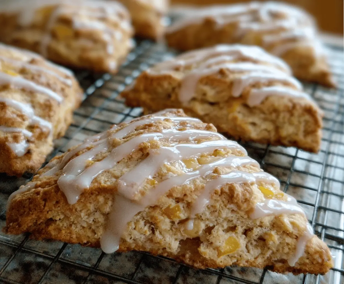 Fluffy Peach Pie Scones With Sweet Vanilla Glaze