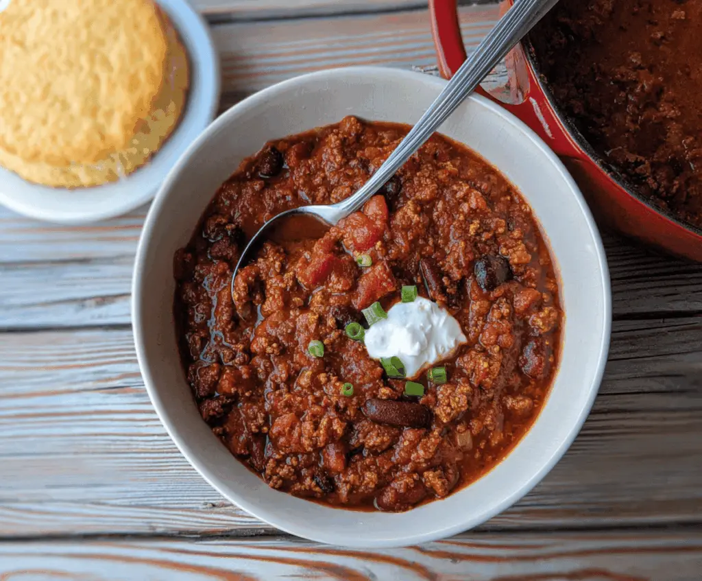 Delicious 30-minute chili served in a bowl with fresh toppings, perfect for a quick and hearty meal
