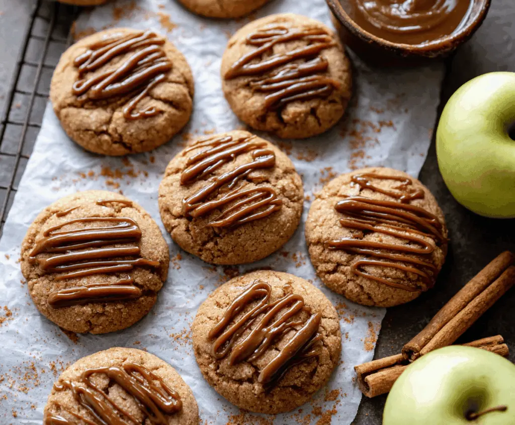 Delicious homemade apple butter cookies with golden-brown edges and a soft, chewy center, perfect for fall baking.