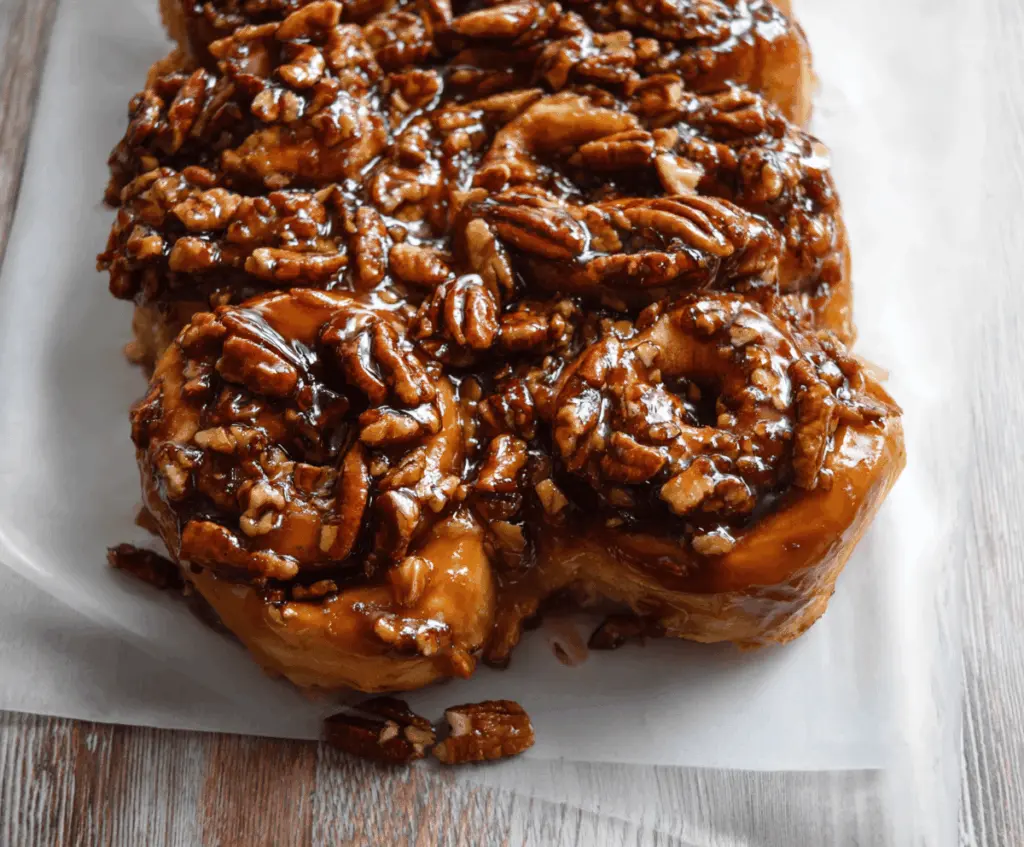 Delicious caramel pecan sticky buns topped with glistening caramel sauce and crunchy pecans, perfect for breakfast or brunch