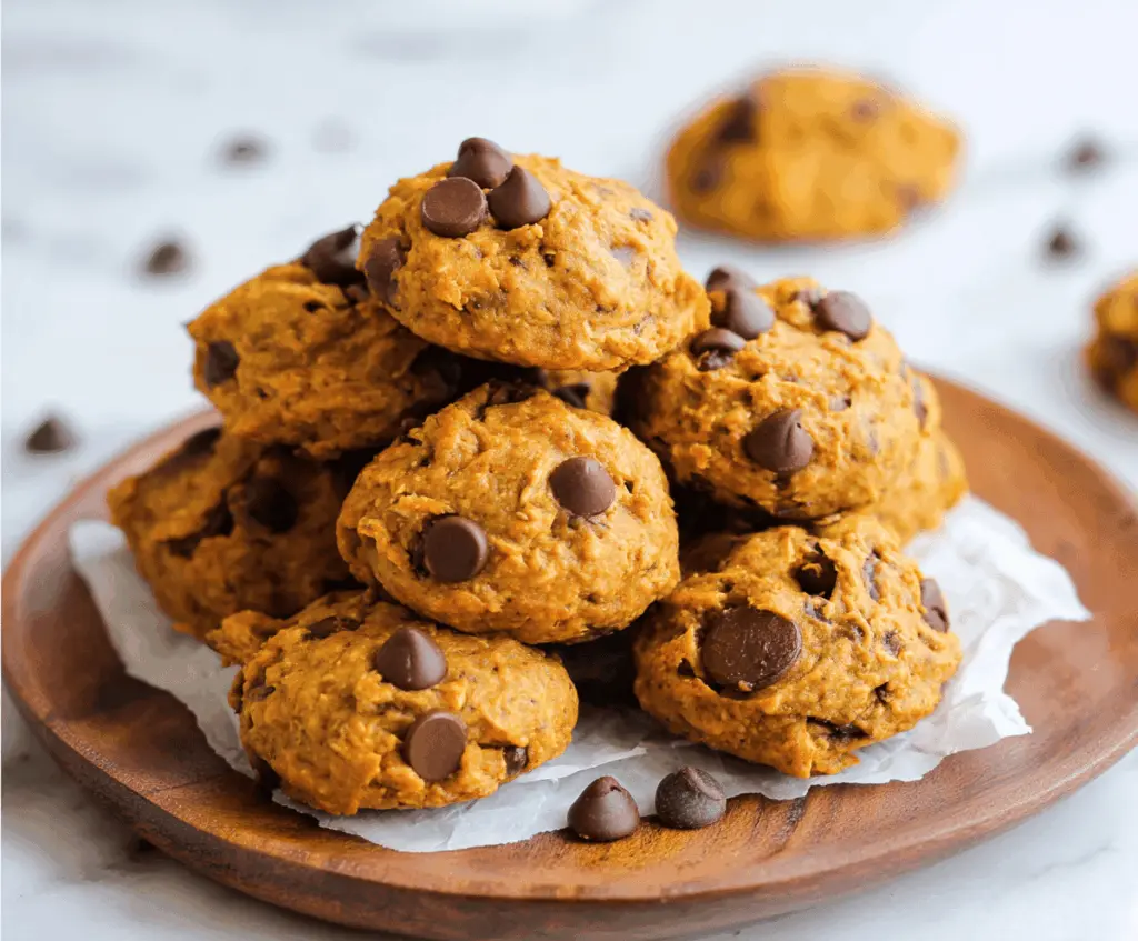 Delicious homemade healthy pumpkin cookies with spices and oats on a rustic wooden surface, perfect for a nutritious fall treat.