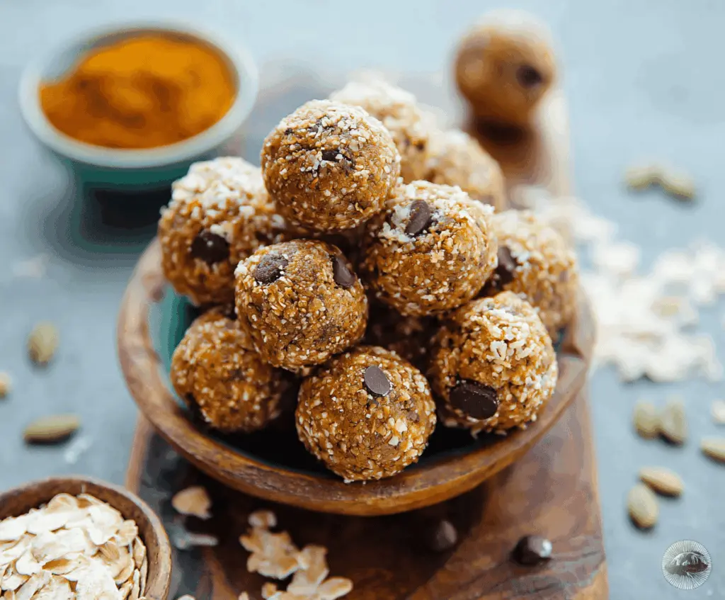 Delicious gluten-free pumpkin protein balls on a white plate, featuring pumpkin puree, oats, and seeds, perfect for a healthy snack.