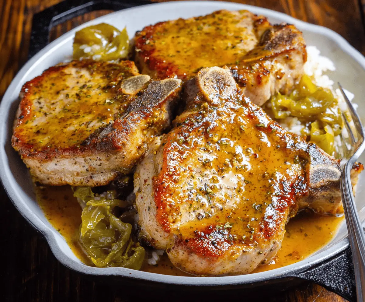 Juicy Mississippi Pork Chops cooked with smoky spices and served with sides on a plate, perfect for a flavorful dinner.