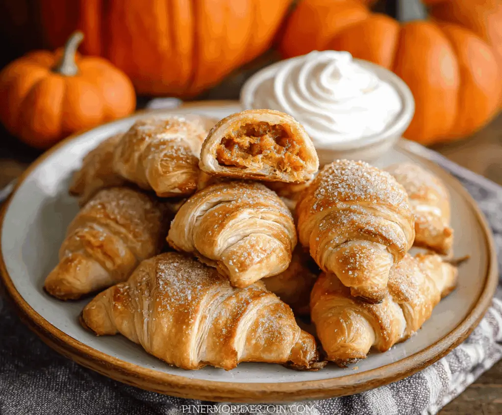 Delicious pumpkin crescent bites with golden flaky pastry and creamy pumpkin filling, perfect for fall snacks and holiday parties.