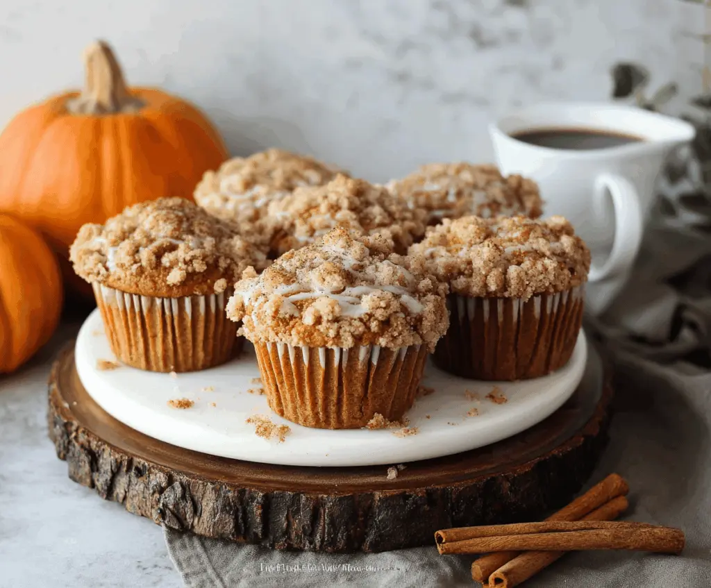 Golden Pumpkin Streusel Muffins topped with crunchy streusel, fresh out of the oven, perfect for breakfast or a snack