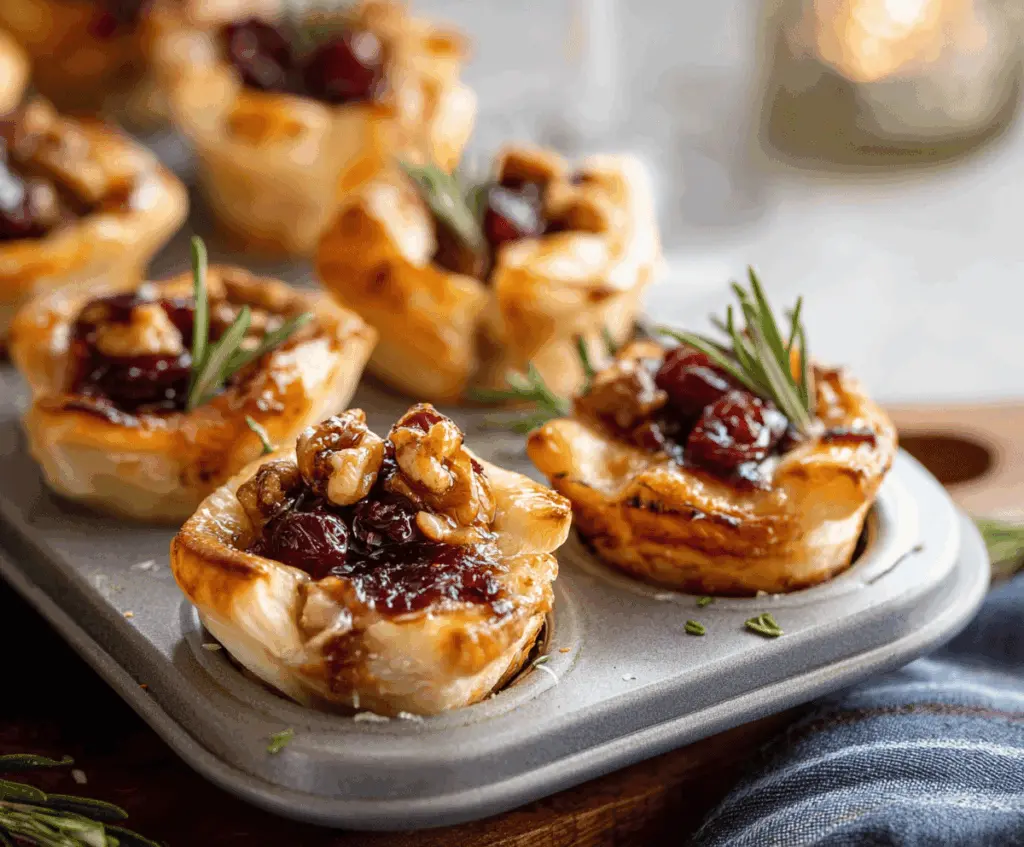 Delicious baked cran cranberry Brie bites served on a platter, perfect for holiday appetizers.