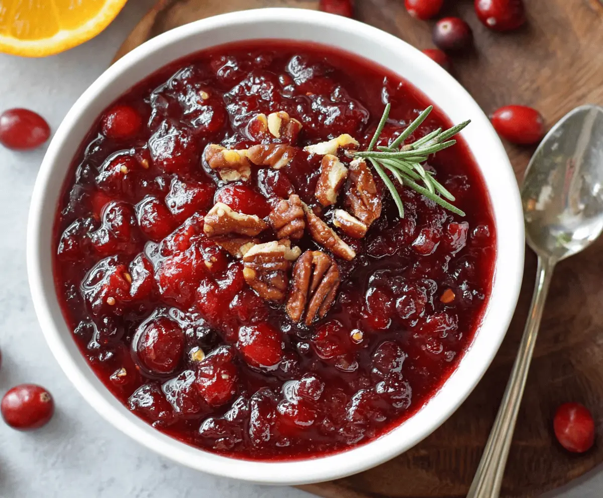 Delicious baked cranberry sauce in a white bowl, perfect for holiday desserts.