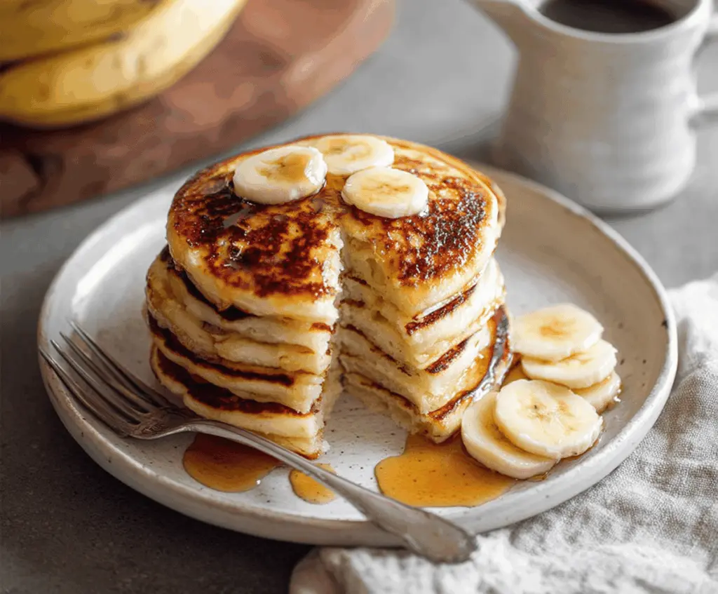 Delicious homemade banana yogurt pancakes served on a plate, perfect for breakfast or brunch.