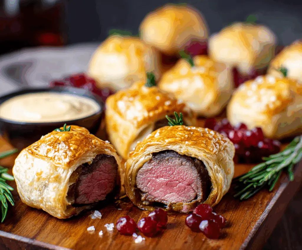 Delicious Beef Wellington Bites featuring flaky pastry and tender beef, perfect for appetizers or parties.