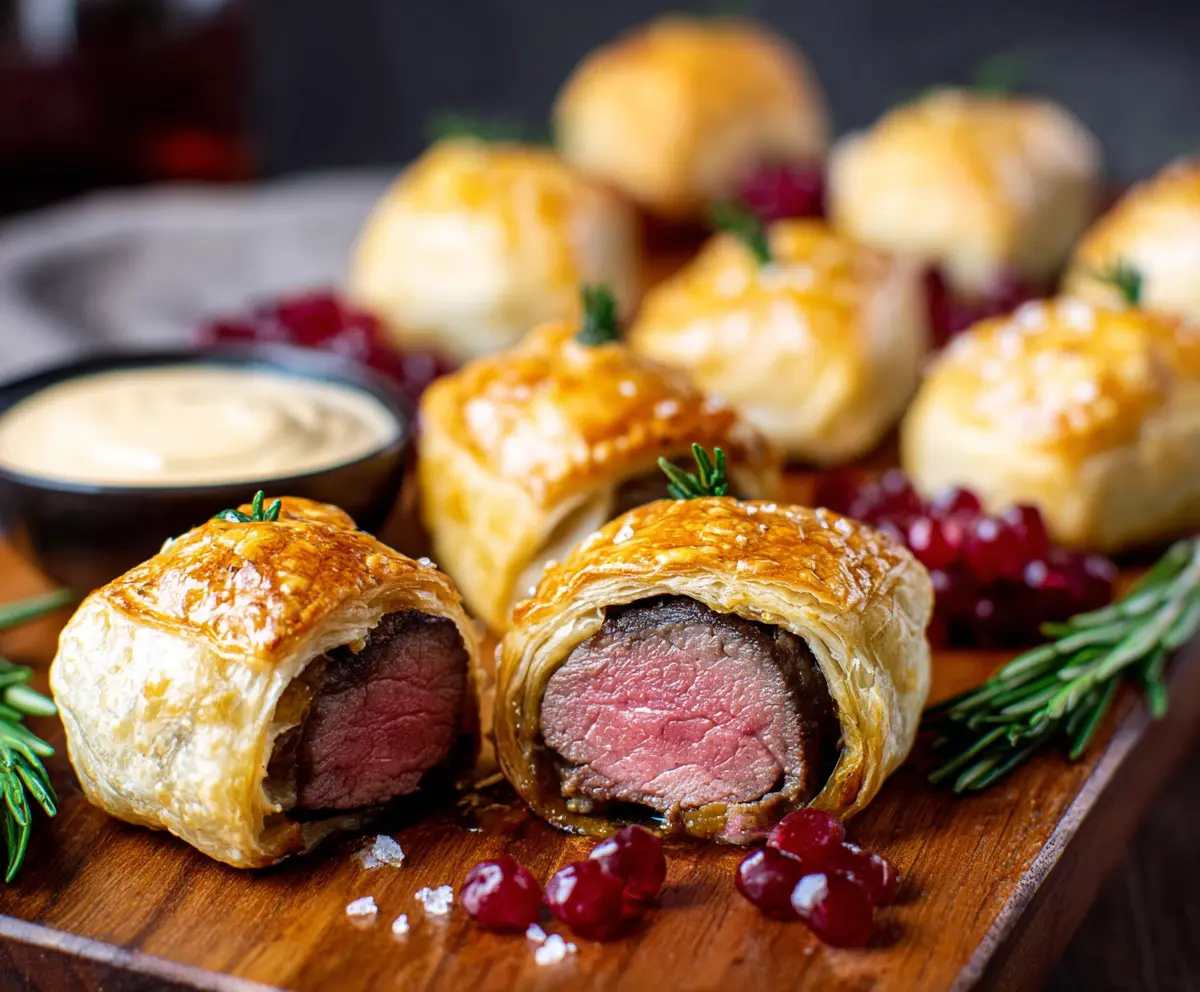 Delicious Beef Wellington Bites featuring flaky pastry and tender beef, perfect for appetizers or parties.
