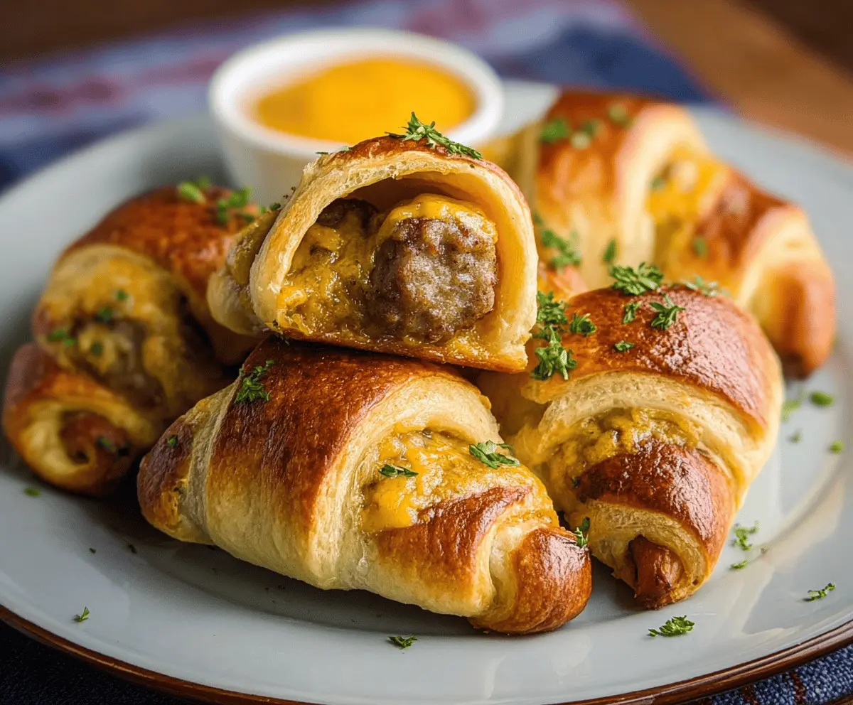Delicious breakfast sausage crescent rolls served fresh on a plate.
