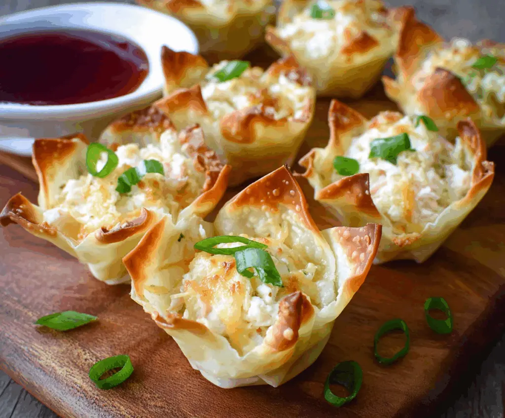 Delicious Crab Rangoon Wonton Cups filled with creamy crab and cheese in crispy wonton shells.