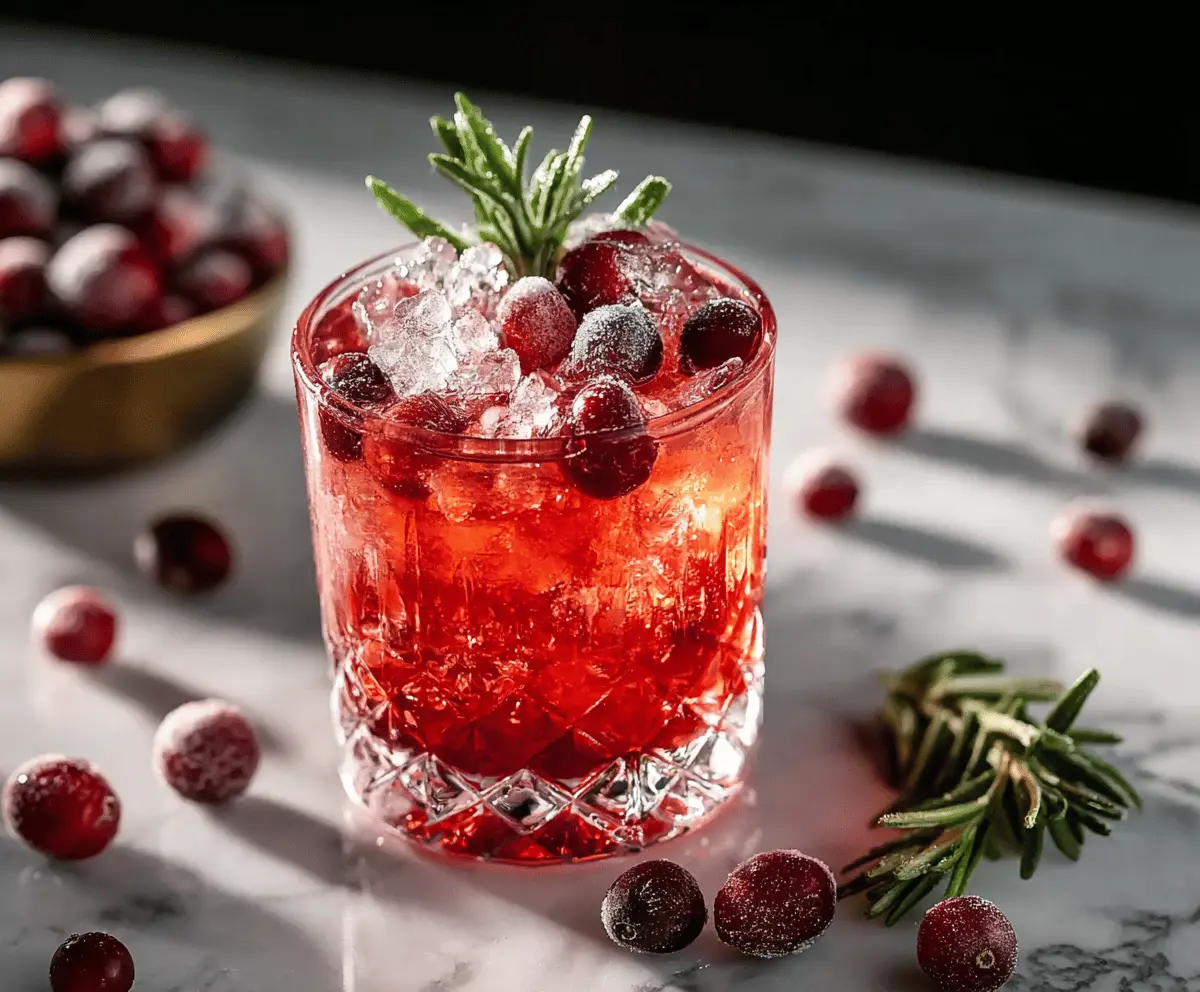 Refreshing Cranberry Bourbon Smash cocktail with fresh cranberries and mint garnish.