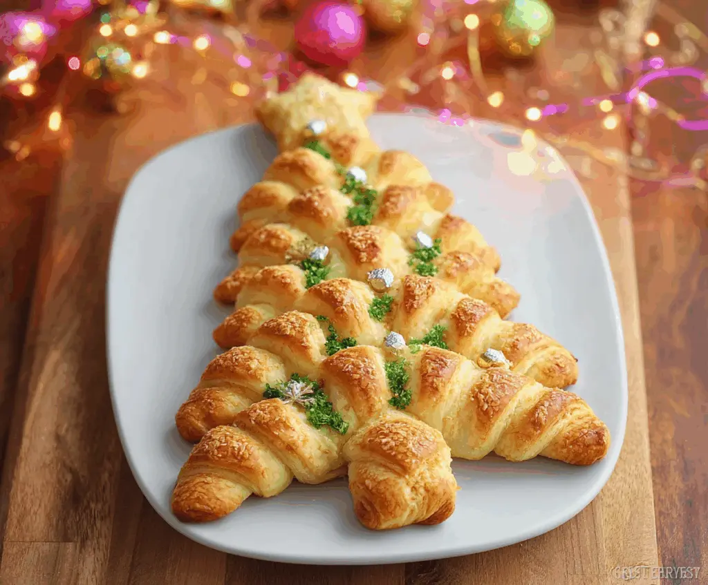 Festive Crescent Roll Christmas Tree garnished with colorful candies and herbs for holiday celebration