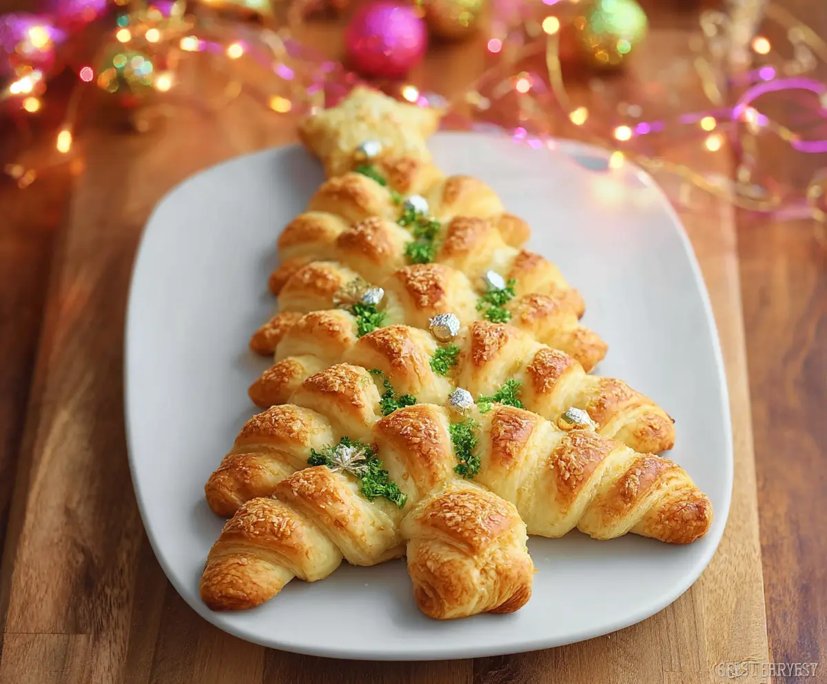 Festive Crescent Roll Christmas Tree garnished with colorful candies and herbs for holiday celebration