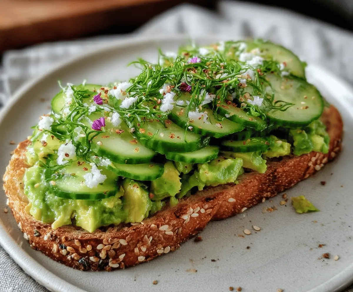 Healthy cucumber and avocado toast on whole grain bread, perfect for a nutritious breakfast or snack.