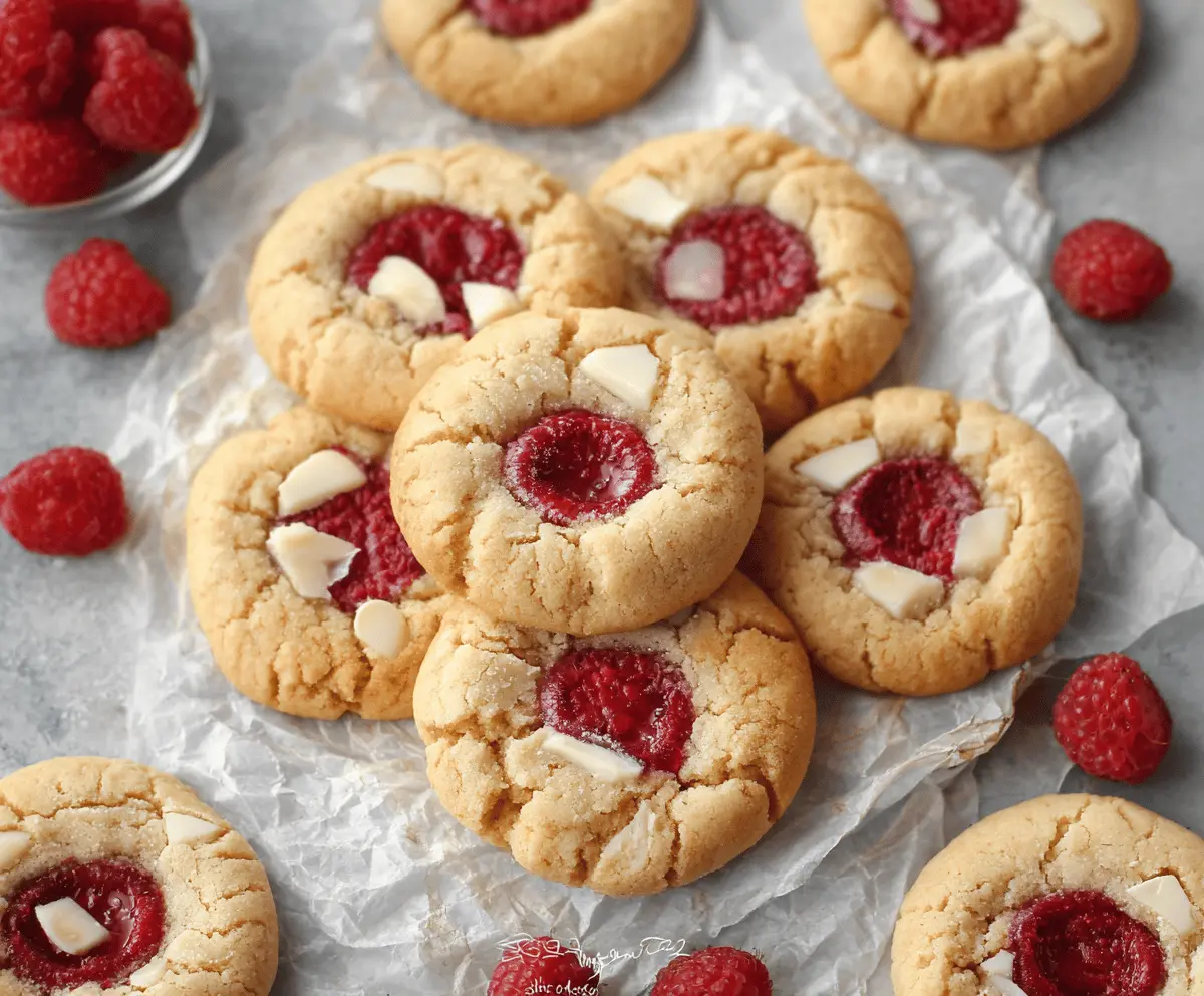 Delicious eggless raspberry cookies with a vibrant red color and fresh raspberry pieces.