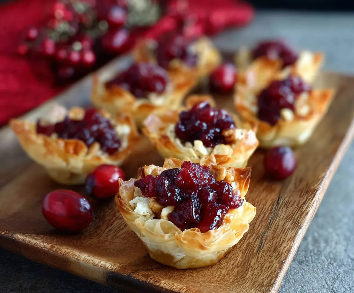 Delicious Goat Cheese Cranberry Phyllo Cups arranged on a serving platter, perfect for appetizers and parties
